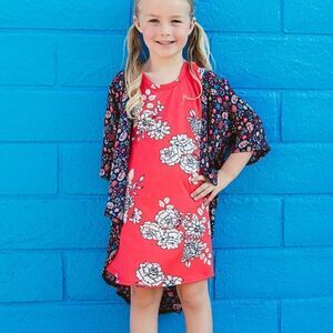 Lularoe Girls Bianka Floral Semi Sheer Kimono 1